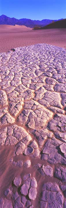 Fine Art Panorama Landscape Photography Cracked Mud Formation at Stove Pipe Wells Sand Dunes, Death Valley